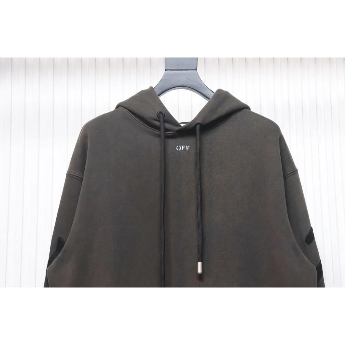 Off-White Logo Print Cotton Hoodie Brown Black