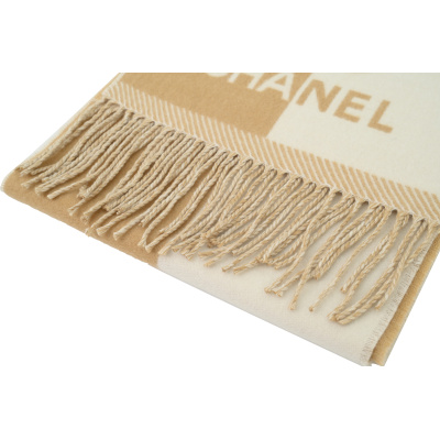 Chanel wool tassel scarf white brown 02