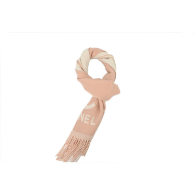 Chanel wool tassel scarf white pink 01