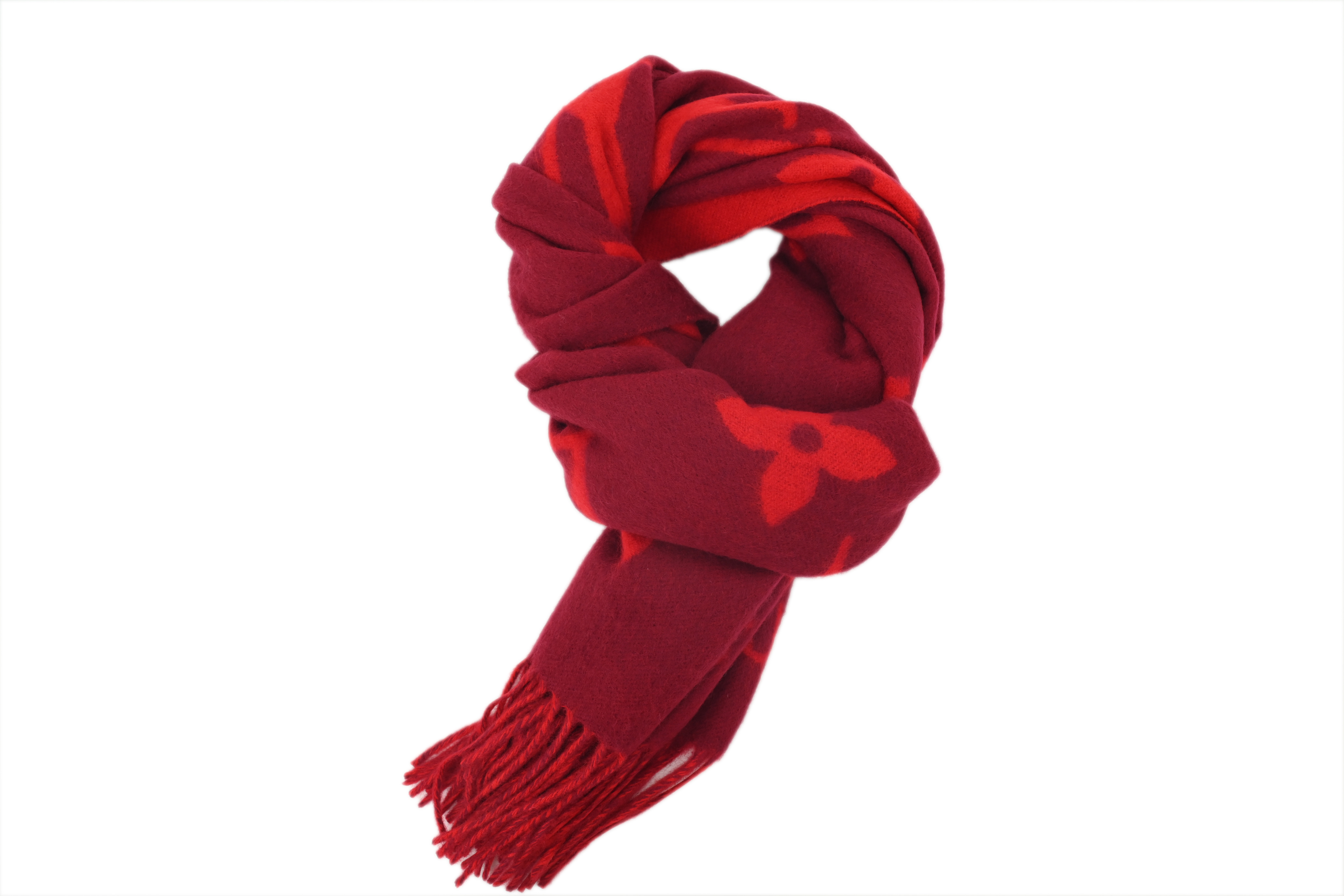 Louis Vuitton suede fringe scarf red