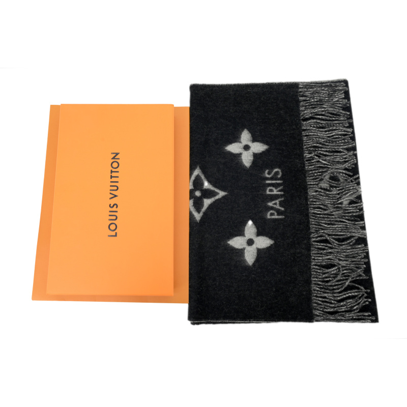 Louis Vuitton Suede Tassel Scarf Large Print Black