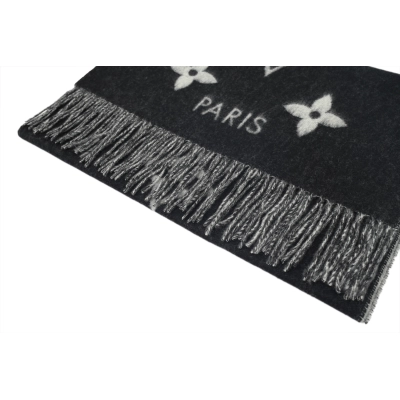 Louis Vuitton Suede Tassel Scarf Large Print Black 02