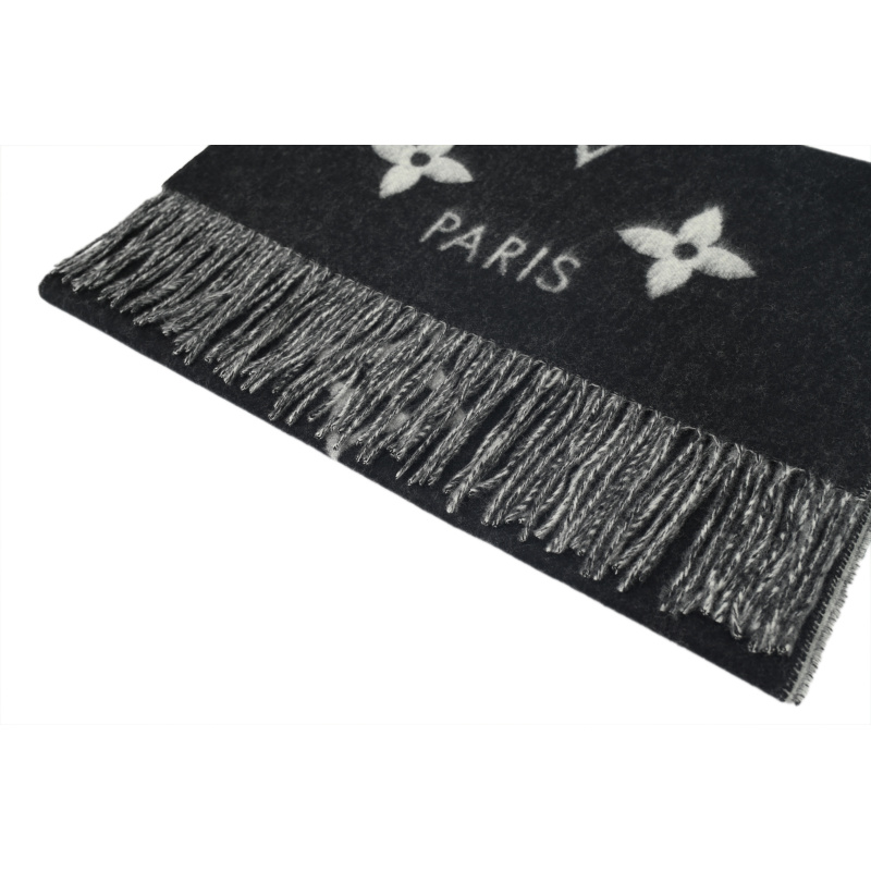 Louis Vuitton Suede Tassel Scarf Large Print Black