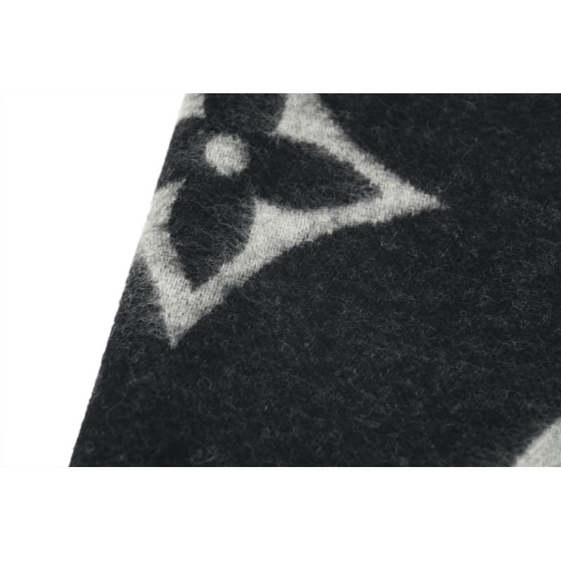 Louis Vuitton Suede Tassel Scarf Large Print Black
