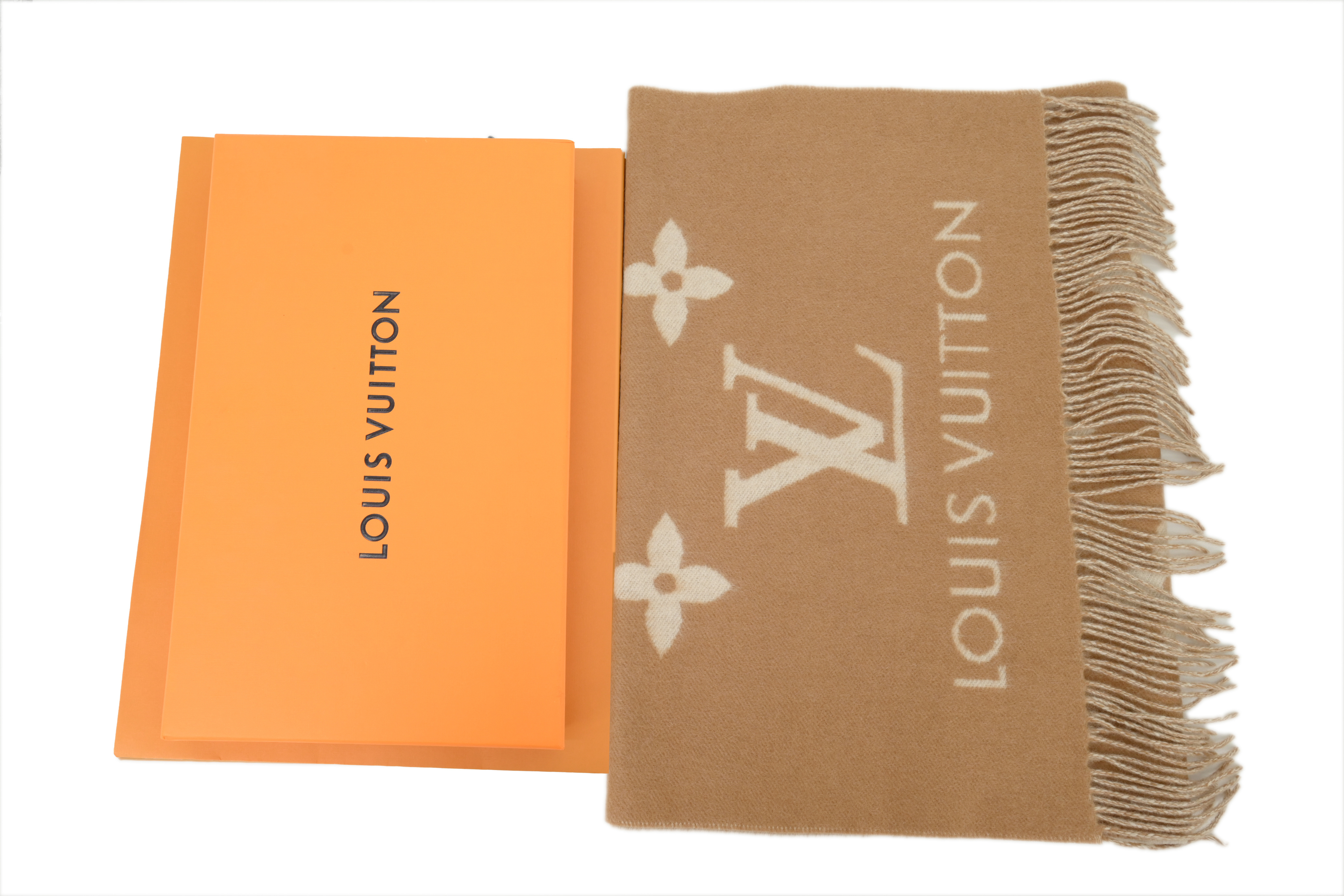 Louis Vuitton suede tassel scarf brown and white