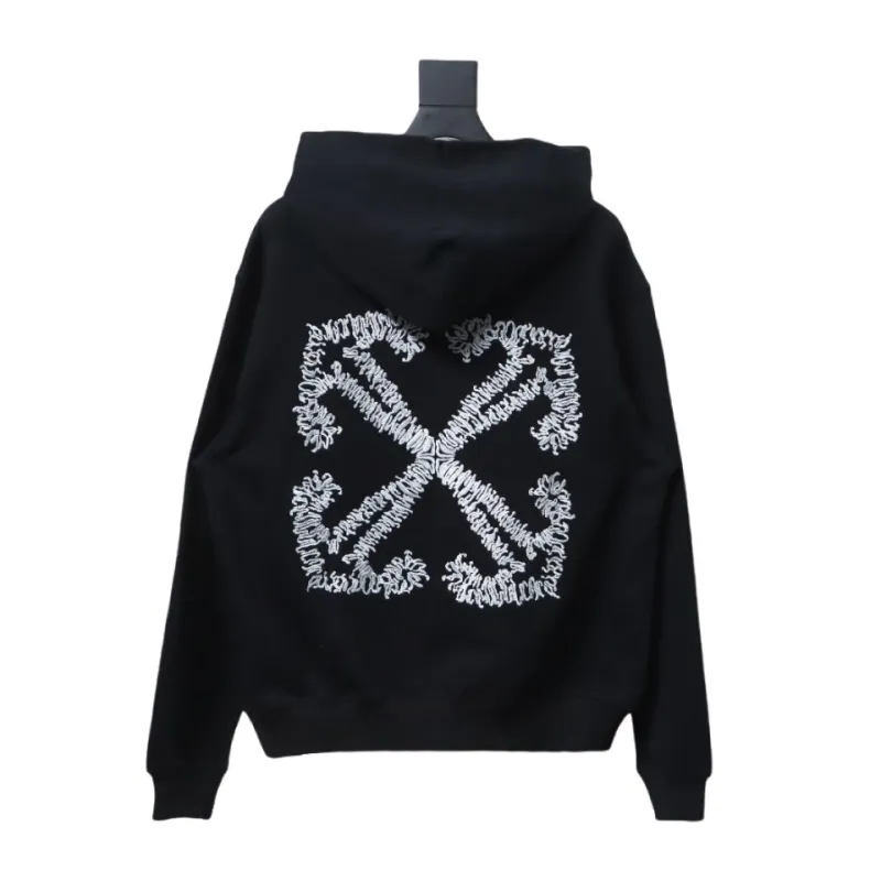 Off-White White Arrow Embroidery Hoodie Black