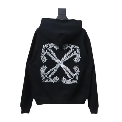 Off-White White Arrow Embroidery Hoodie Black 01