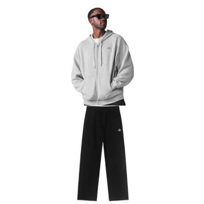 Alo Yoga Accolade Full Zip Hoodie Grey + Alo Yoga Sports Pants Blcak 01