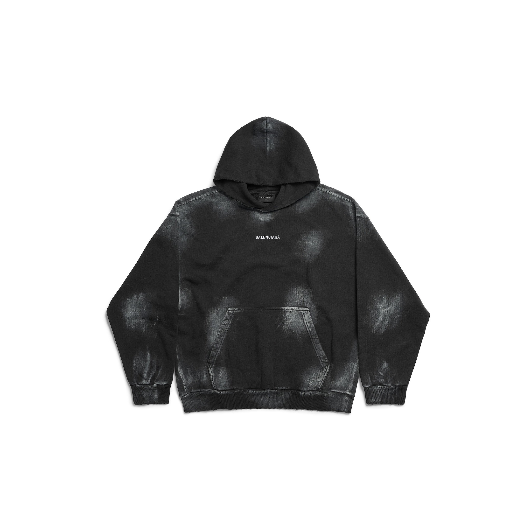 Balenciaga Back Fit Medium en molleton sec peint noir délavé et blanc Hoodie