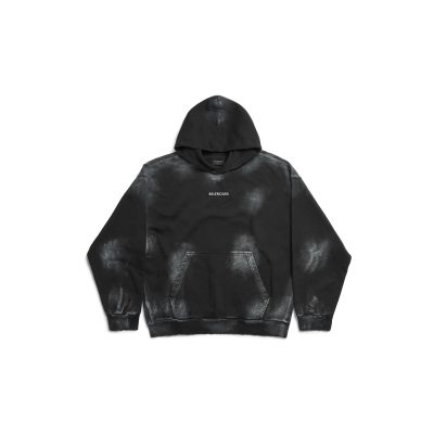 Balenciaga Back Fit Medium en molleton sec peint noir délavé et blanc Hoodie 01