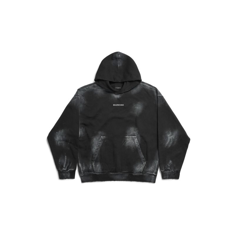 Balenciaga Back Fit Medium en molleton sec peint noir délavé et blanc Hoodie