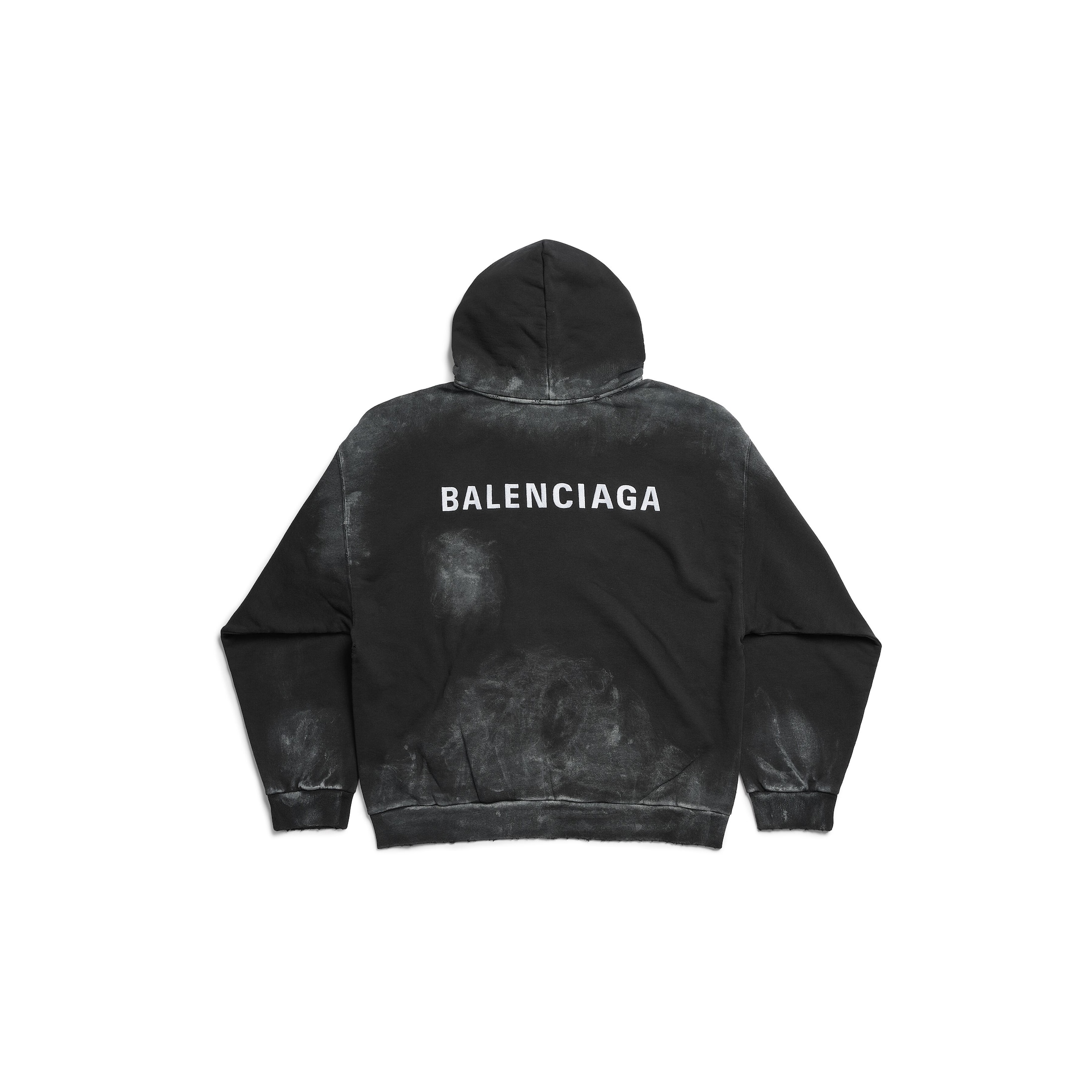 Balenciaga Back Fit Medium en molleton sec peint noir délavé et blanc Hoodie