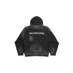 Balenciaga Back Fit Medium en molleton sec peint noir délavé et blanc Hoodie