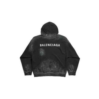 Balenciaga Back Fit Medium en molleton sec peint noir délavé et blanc Hoodie 02
