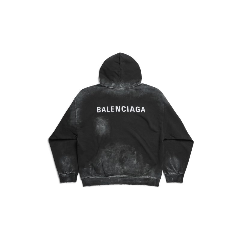 Balenciaga Back Fit Medium en molleton sec peint noir délavé et blanc Hoodie