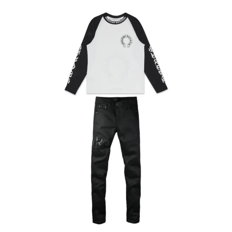 Chrome Hearts Horseshoe Baseball Shirt White/Black + Amiri Jeans PK 8918 