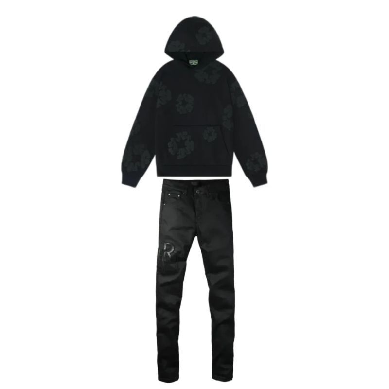 Denim Tears Cotton Wreath Hooded Sweatshirt 'Black Monochrome' + Amiri Jeans PK 8918