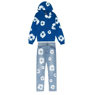 Denim Tears The Cotton Wreath Sweatshirt Royal Blue + DENIM TEARS THE COTTON WREATH JEAN LIGHT WASH 01
