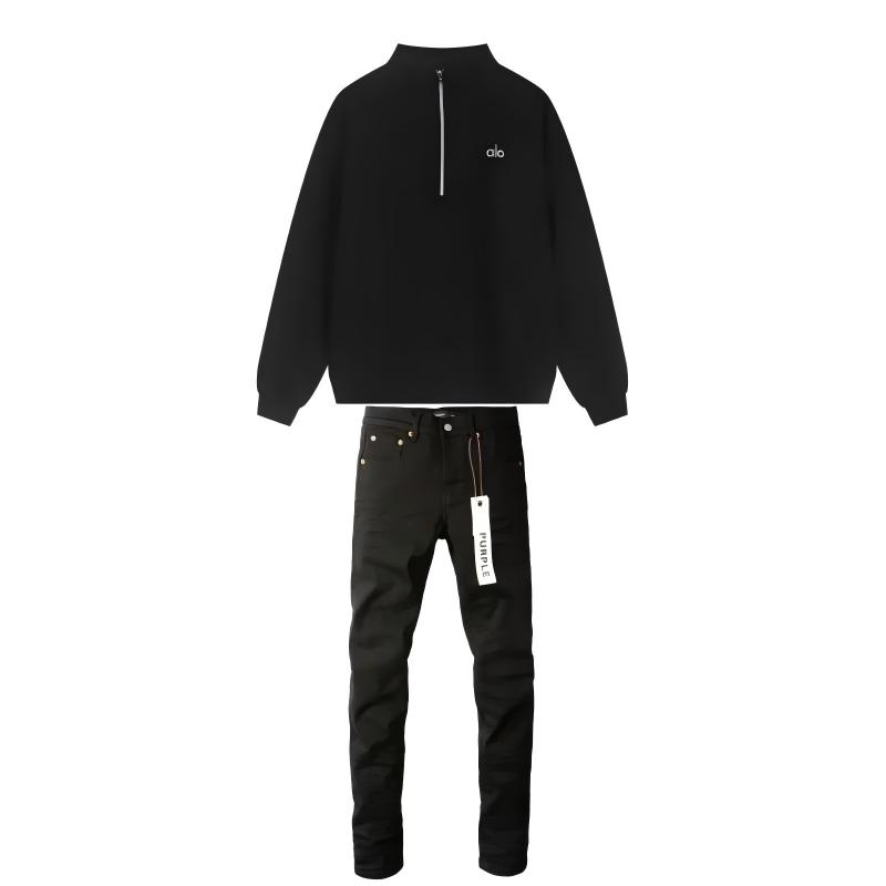 Alo Yoga Accolade 1/4 Zip Pullover Black + Purple Brand Fashion Men Jeans 4