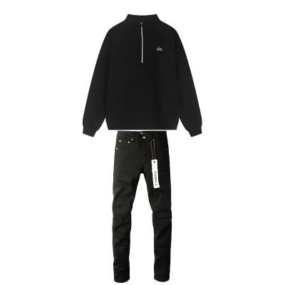 Alo Yoga Accolade 1/4 Zip Pullover Black + Purple Brand Fashion Men Jeans 4 01