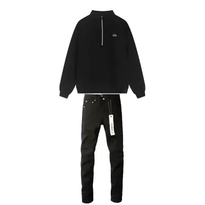 Alo Yoga Accolade 1/4 Zip Pullover Black + Purple Brand Fashion Men Jeans 4 01