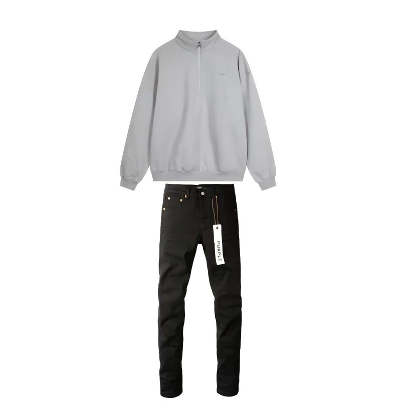 Alo Yoga Accolade 1/4 Zip Pullover Grey + Purple Brand Fashion Men Jeans 4