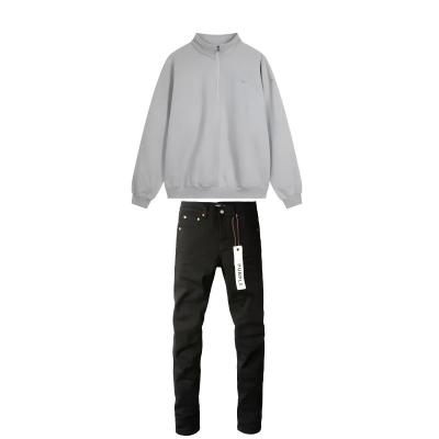 Alo Yoga Accolade 1/4 Zip Pullover Grey + Purple Brand Fashion Men Jeans 4 01