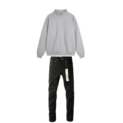 Alo Yoga Accolade 1/4 Zip Pullover Grey + Purple Brand Fashion Men Jeans 4 01