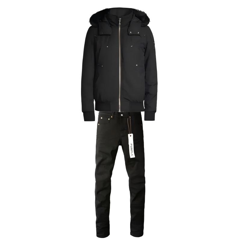 Moose Knuckles ORIGINAL 3Q FUR Black/Black + Purple Brand Fashion Men Jeans 4