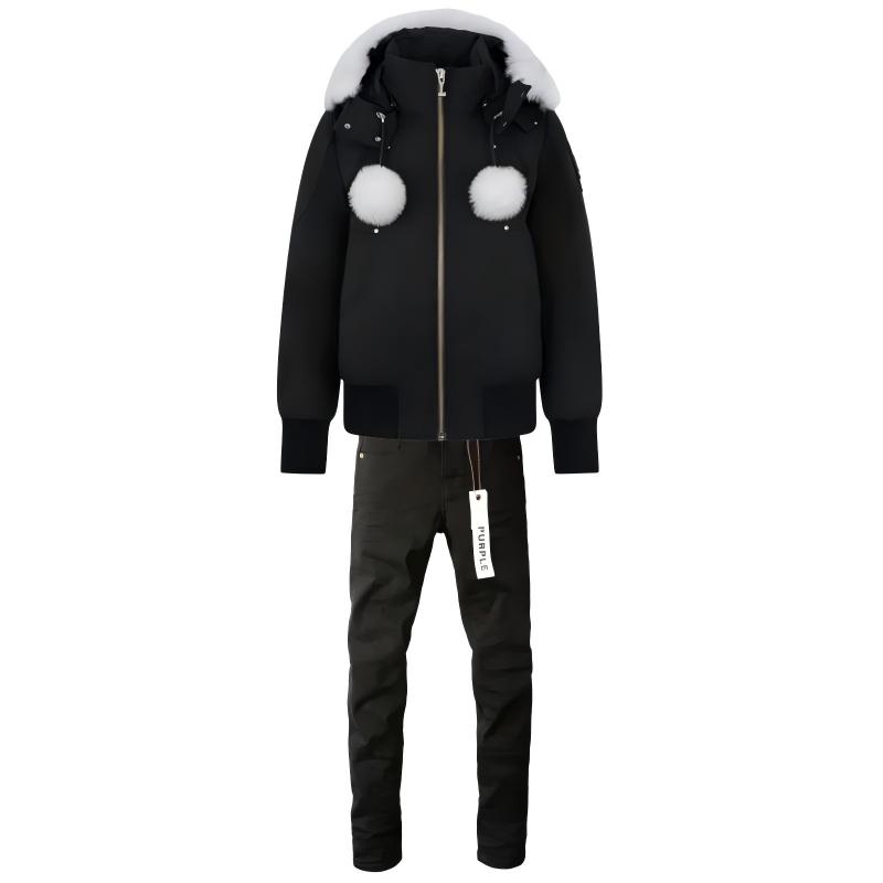 Moose Knuckles ORIGINAL DEBBIE SHEARLING TRIM BOMBER JACKET + Purple Brand Fashion Men Jeans 4
