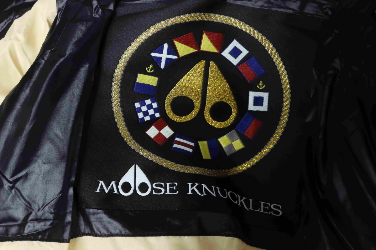 Moose knuckless  Gold Scissors Stand Collar Large Plaid Down Jacket  Black