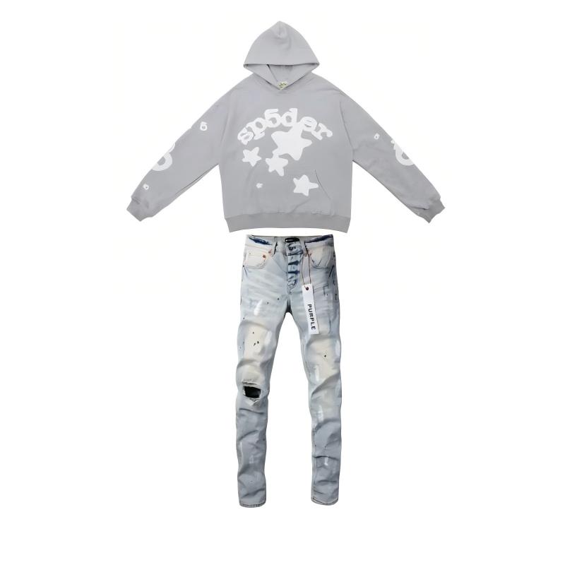Sp5der Beluga Hoodie Heather Grey + Purple Brand Fashion Men Jeans 2