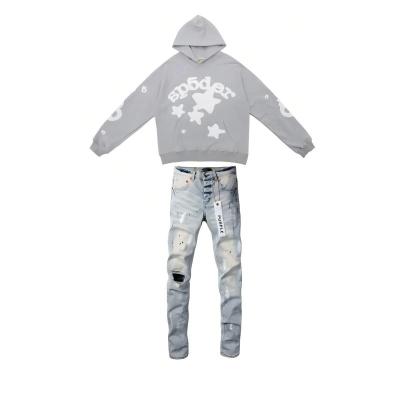 Sp5der Beluga Hoodie Heather Grey + Purple Brand Fashion Men Jeans 2 01