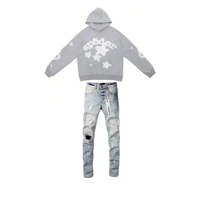 Sp5der Beluga Hoodie Heather Grey + Purple Brand Fashion Men Jeans 2 01