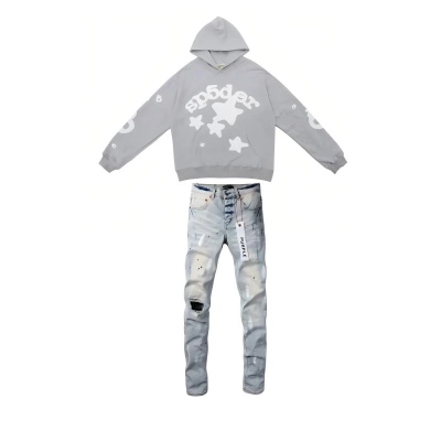 Sp5der Beluga Hoodie Heather Grey + Purple Brand Fashion Men Jeans 2 01