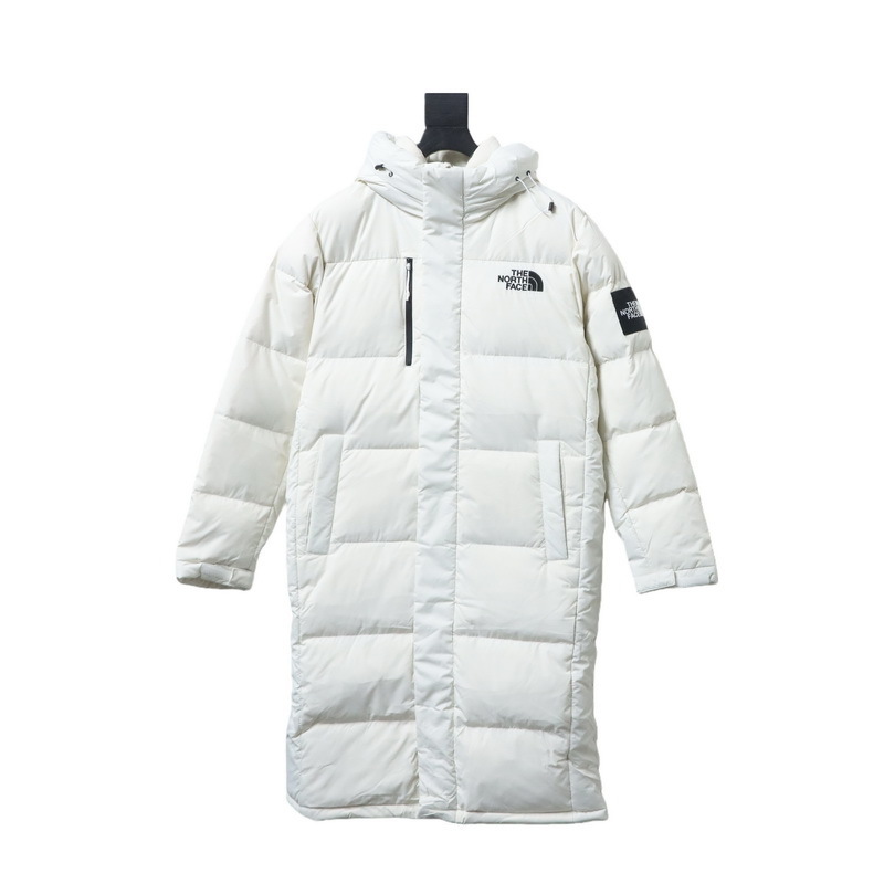 The North Face long hooded down jacket in white