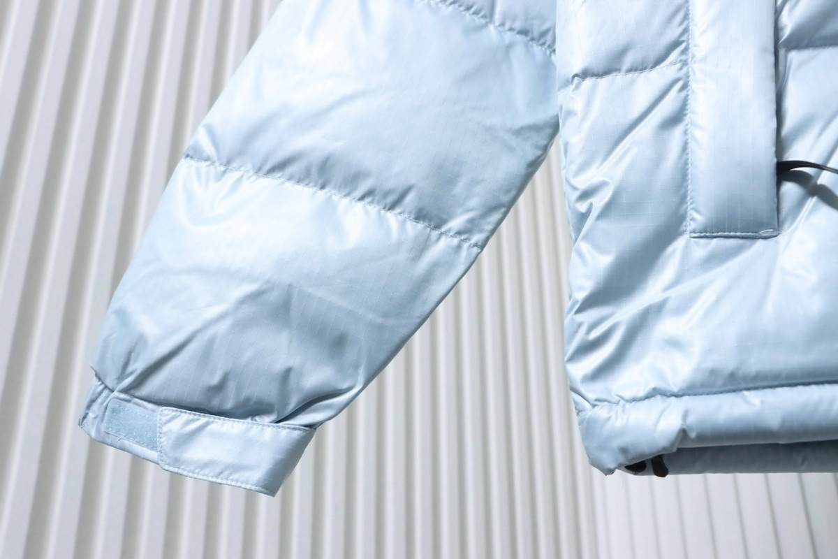 The North Face large plaid down jacket in gray-blue