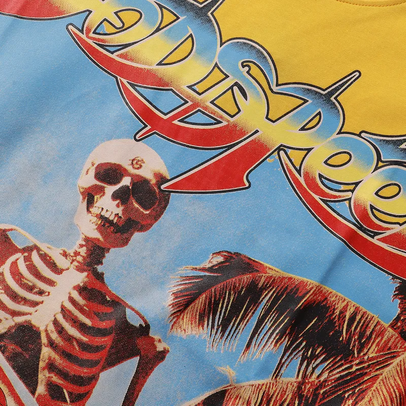 Godspeed Beach Skeleton Surfboard T-Shirt #7073 Yellow/Black/White