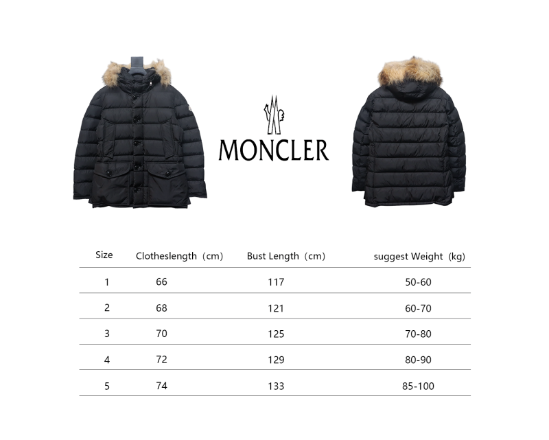  moncler  hooded down jacket with fur collar and buttons  black