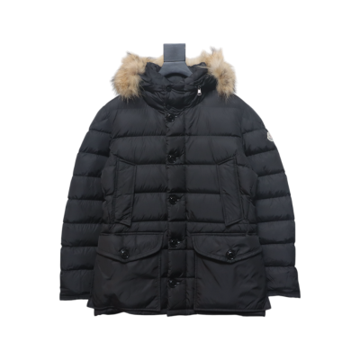  moncler  hooded down jacket with fur collar and buttons  black 01