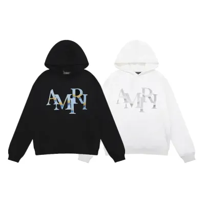 AMIRI Staggered Chrome Logo-Print Hoodie #9237 Black/White 01