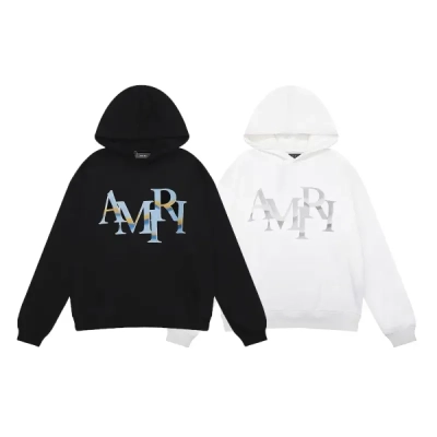 AMIRI Staggered Chrome Logo-Print Hoodie #9237 Black/White 01