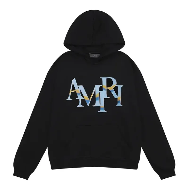 AMIRI Staggered Chrome Logo-Print Hoodie #9237 Black/White