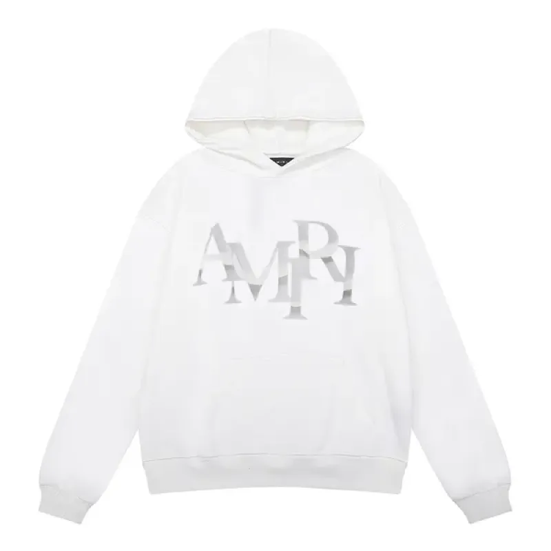 AMIRI Staggered Chrome Logo-Print Hoodie #9237 Black/White