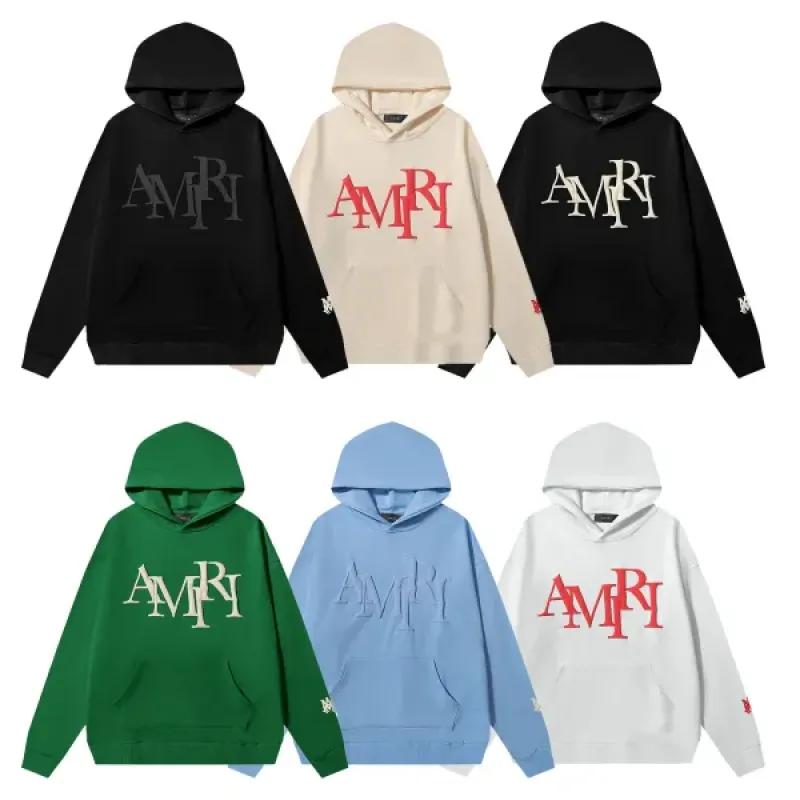 AMIRI Staggered Logo Hoodie #9273 Pure Black/Apricot/Black White/Green/Sky Blue/White