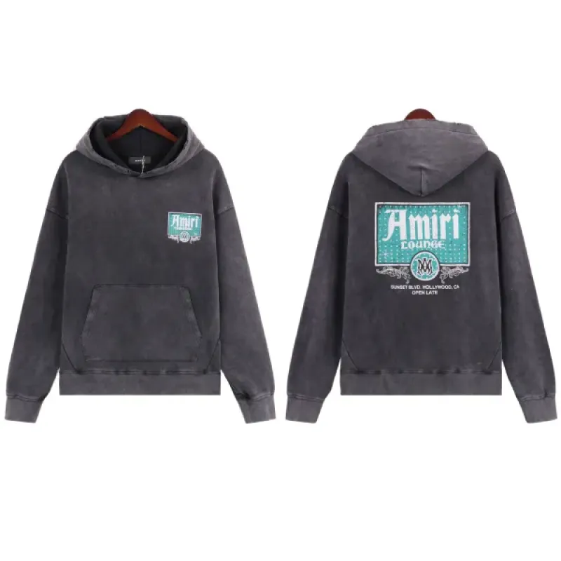 AMIRI Lounge Crystal Embellished Distressed Graphic Hoodie #5889 Black/Apricot