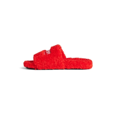 Balenciaga Furry Slides Red 01