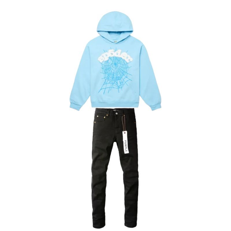 Sp5der Hoodie Sky Blue + Purple Brand Fashion Men Jeans 4