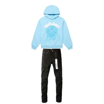 Sp5der Hoodie Sky Blue + Purple Brand Fashion Men Jeans 4 01
