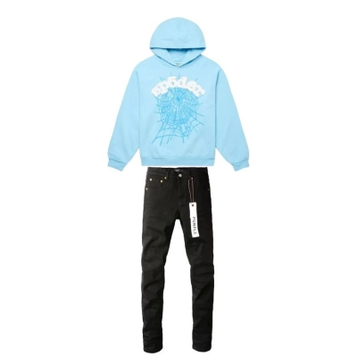 Sp5der Hoodie Sky Blue + Purple Brand Fashion Men Jeans 4 01